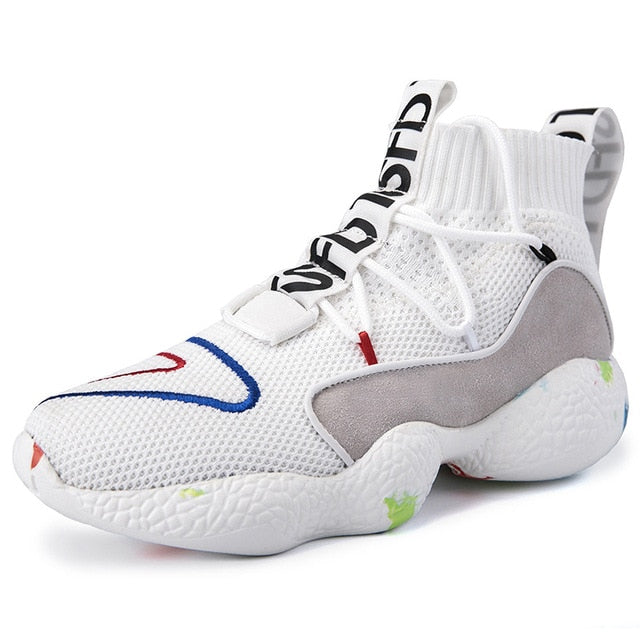 ADBOOV High Top Sneakers Women Knit Upper Breathable Sock Shoes Woman Thick Sole 5 CM Fashion sapato feminino Black / White
