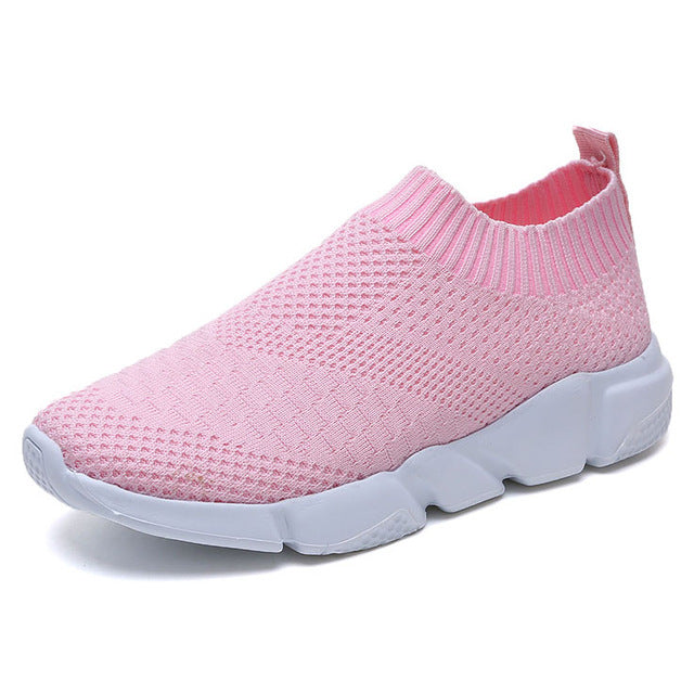 Women Shoes 2019 New Flyknit Sneakers Women Breathable Slip On Flat Shoes Soft Bottom White Sneakers Casual Women Flats Krasovki